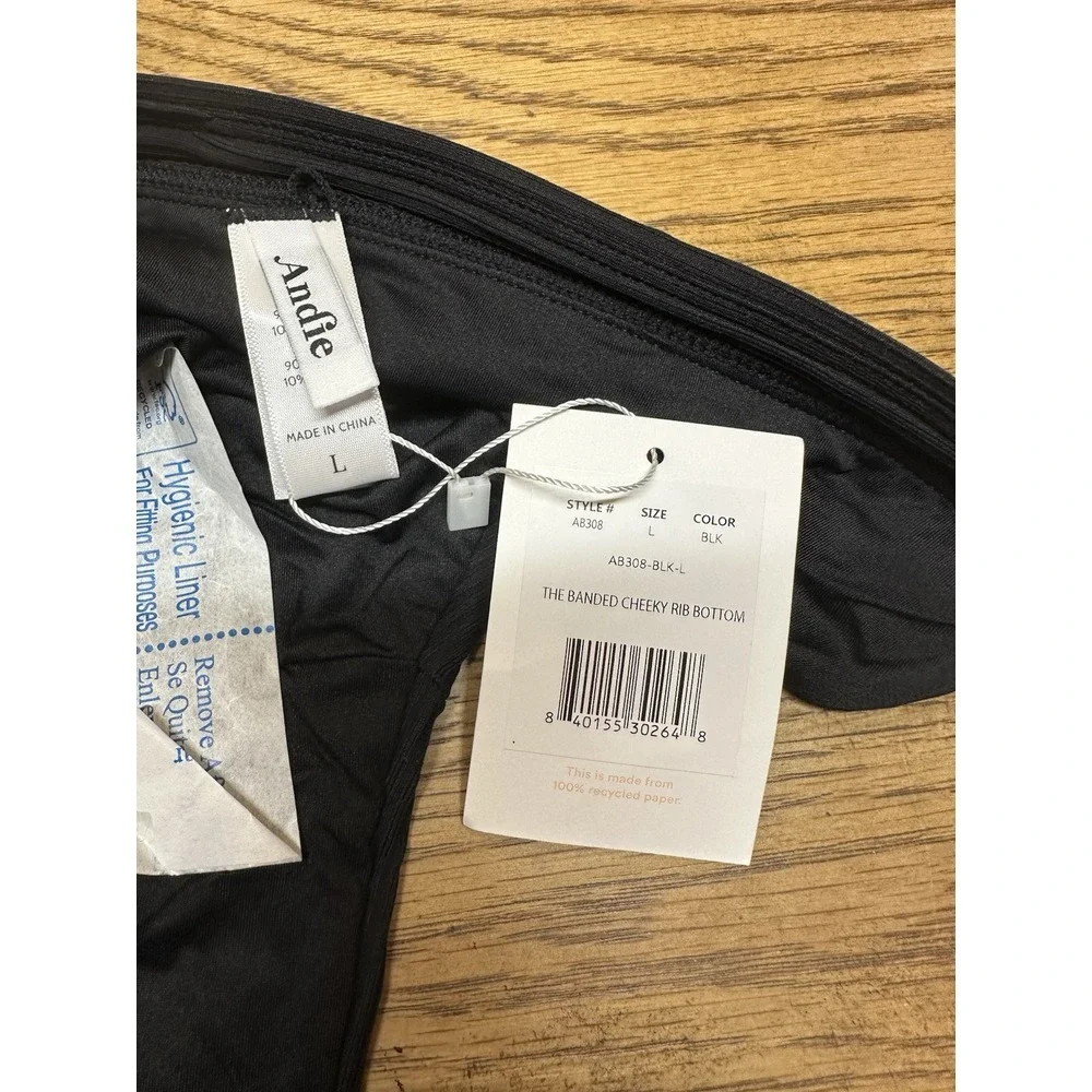 NWT‎ Andie Black Banded Cheeky Rib Swimsuit Bottoms Swimwear | Women's L